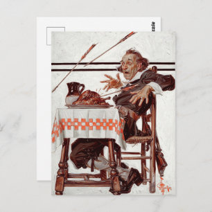 Pilgrim erschreckt. Vintag Art Erntedank Postkarte