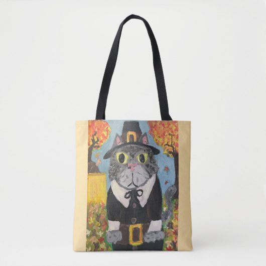 Pilgrim Folk Art Erntedank Katzen Doppelseite Tasche (Vorderseite)