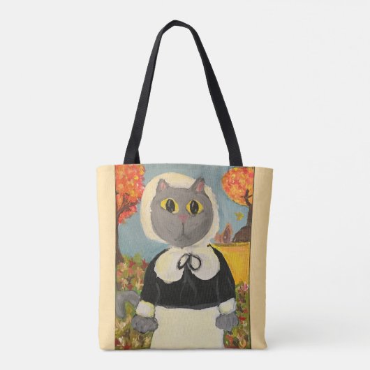 Pilgrim Folk Art Erntedank Katzen Doppelseite Tasche (Rückseite)