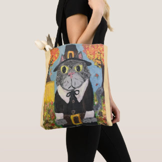 Pilgrim Folk Art Erntedank Katzen Doppelseite Tasche