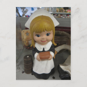 Pilgrim Girl Figurine Postkarte