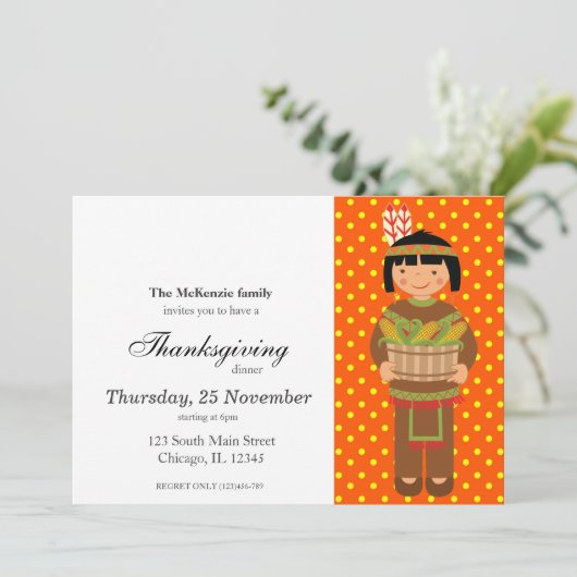 Pilgrim Kids Erntedank Dinner Einladung (Stehend Vorderseite)