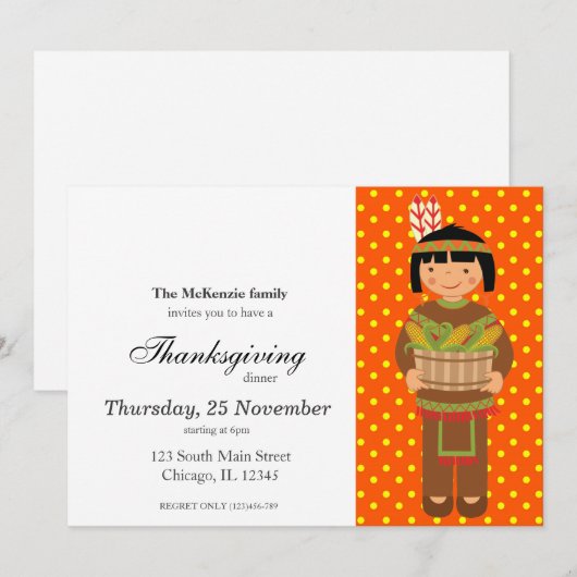 Pilgrim Kids Erntedank Dinner Einladung (Vorne/Hinten)