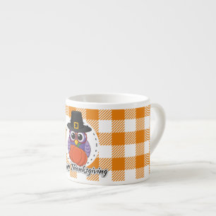 Pilgrim Owl auf Orange Kariert - Glückliches Ernte Espressotasse