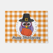 Pilgrim Owl auf Orange Kariert - Glückliches Ernte Fußmatte (Vorderseite)