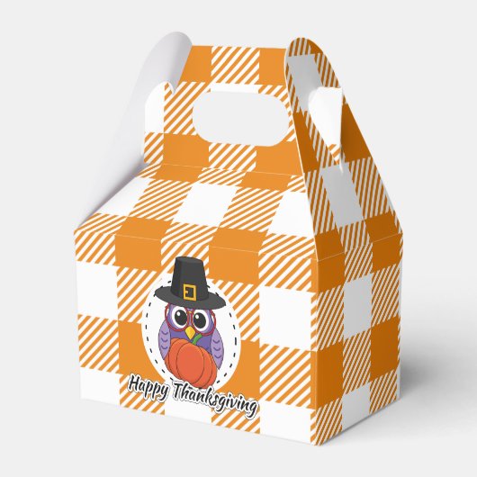 Pilgrim Owl auf Orange Kariert - Glückliches Ernte Geschenkschachtel (Vorderseite)