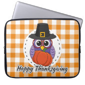 Pilgrim Owl auf Orange Kariert - Glückliches Ernte Laptopschutzhülle (Vorderseite)