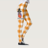 Pilgrim Owl auf Orange Kariert - Glückliches Ernte Leggings (Rechts)