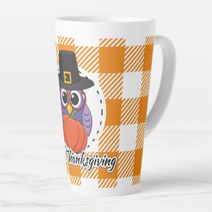 Pilgrim Owl auf Orange Kariert - Glückliches Ernte Milchtasse