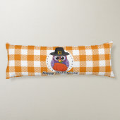 Pilgrim Owl auf Orange Kariert - Glückliches Ernte Seitenschläferkissen (Rückseite)