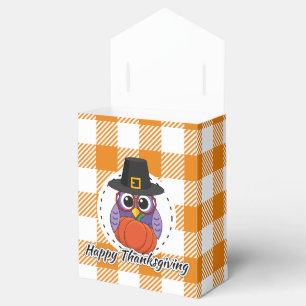 Pilgrim Owl on Orange Plaid - Happy Thanksgiving Geschenkschachtel