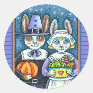 PILGRIM RABBITS, ERNTEDANK HARE'S HARVEST, NIEDLIC RUNDER AUFKLEBER