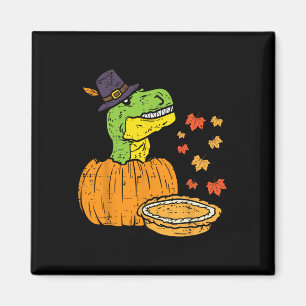 Pilgrim Trex Dinosaur Pumpkin Pie Erntedank Kind Magnet