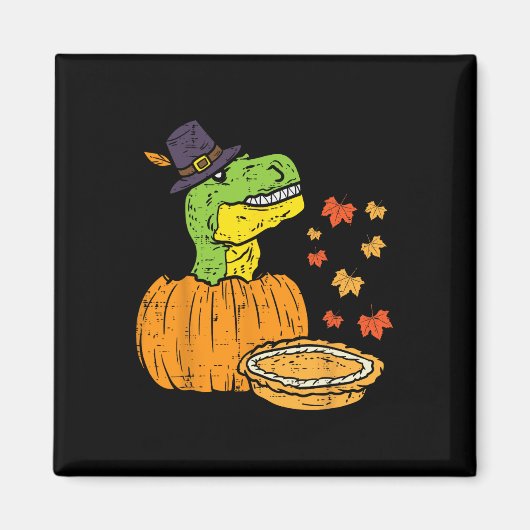 Pilgrim Trex Dinosaur Pumpkin Pie Erntedank Kind Magnet (Vorne)