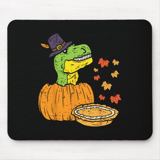 Pilgrim Trex Dinosaur Pumpkin Pie Erntedank Kind Mousepad (Vorne)