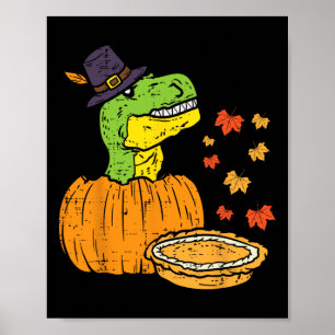 Pilgrim Trex Dinosaur Pumpkin Pie Erntedank Kind Poster