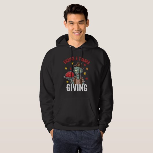 Pilgrim Zombie Brains Thanksgiving Humor Hoodie (Vorne ganz)