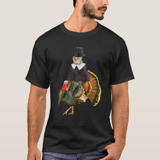 Pilgrimische Kostümkatze Riding Türkei-Katze Ernte T-Shirt (Vorderseite)