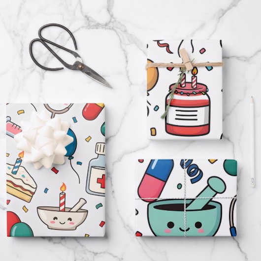 Pill Capsule Medicine Pharmacist Nurse Kawaii Gift Geschenkpapier Set (Vorderseite)