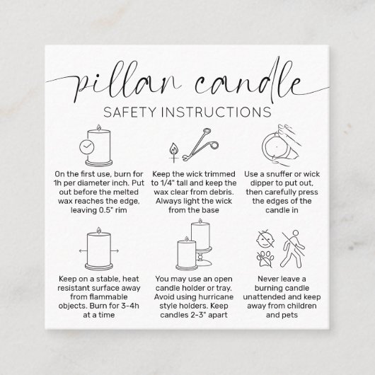 Pillar Candle Care Thank You Card Elegant Black Quadratische Visitenkarte (Vorderseite)