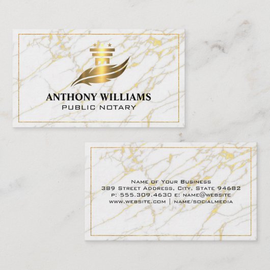 Pillar Feather Logo | Goldgrenze | Marmor Visitenkarte (Vorne/Hinten)