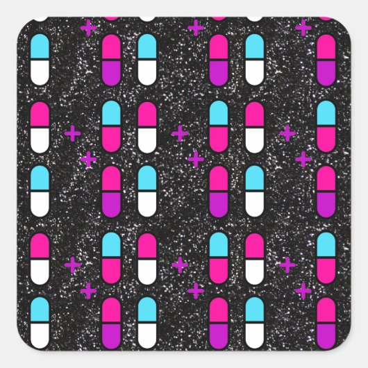 Pillen mit rosa Glitzer Quadratischer Aufkleber (Vorderseite)