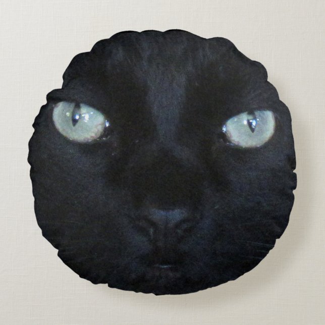 Pillow - Black Cat Face Rundes Kissen (Vorderseite)
