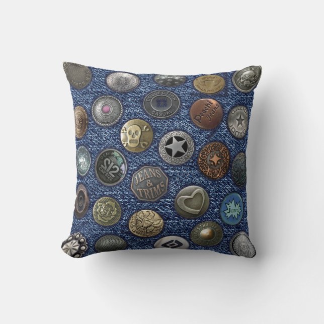 Pillow blue jeans & metal button kissen (Vorderseite)
