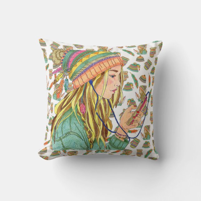 Pillow Boho Hat Girl Kissen (Vorderseite)