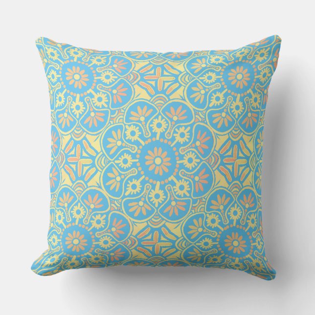 Pillow Boho Medallion gelb-hellblau Kissen (Vorderseite)