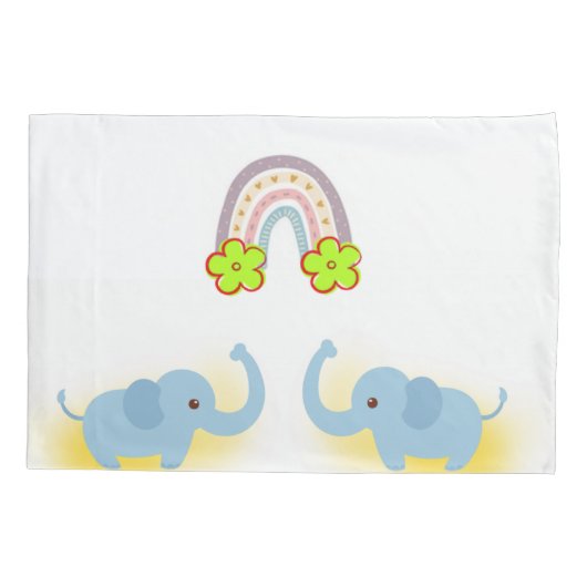 Pillow Case White Blue Elephant Floral Kissenbezug (Rückseite)