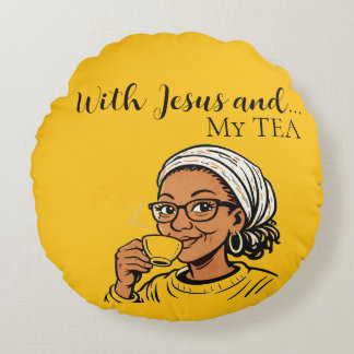Pillow depicting Jesus and My Tea Rundes Kissen
