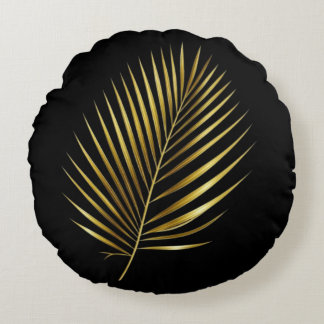 Pillow Golden Palm Frond Exotic Luxe Cushion Rundes Kissen