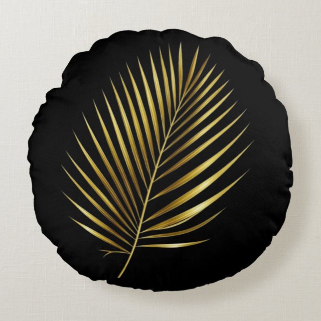 Pillow Golden Palm Frond Exotic Luxe Cushion Rundes Kissen (Vorderseite)
