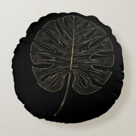 Pillow Luxe Gold Monstera Leaf Botanical Decor Rundes Kissen