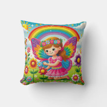 PILLOW - "SMILING FAIRY PICKING FOWERS"