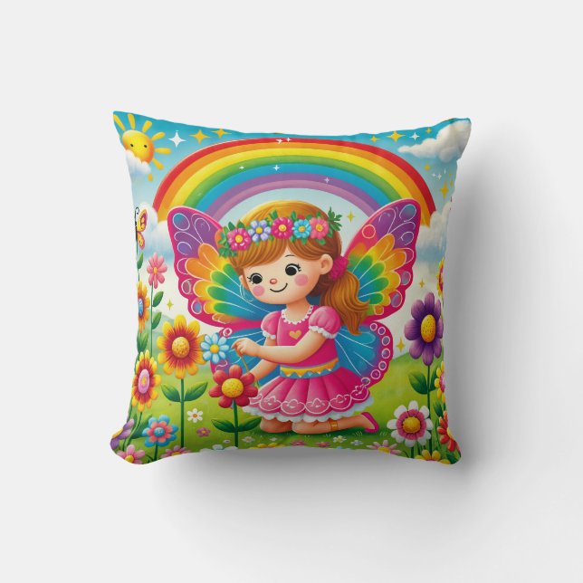 PILLOW - "SMILING FAIRY PICKING FOWERS" KISSEN (Vorderseite)