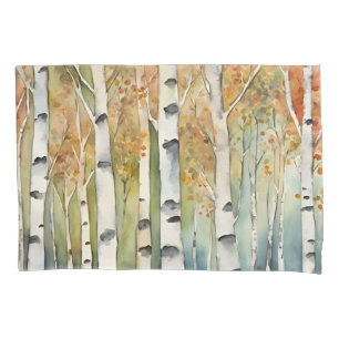 Pillowcase Birch Wood Tree Bark Blätter Orange Kissenbezug