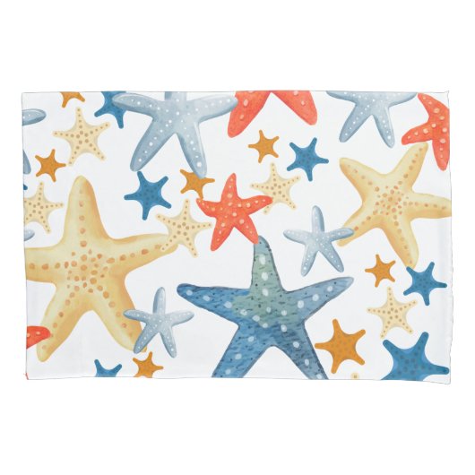 Pillowcase Starfish Seashell Muster Blau Orange Kissenbezug (Vorderseite)