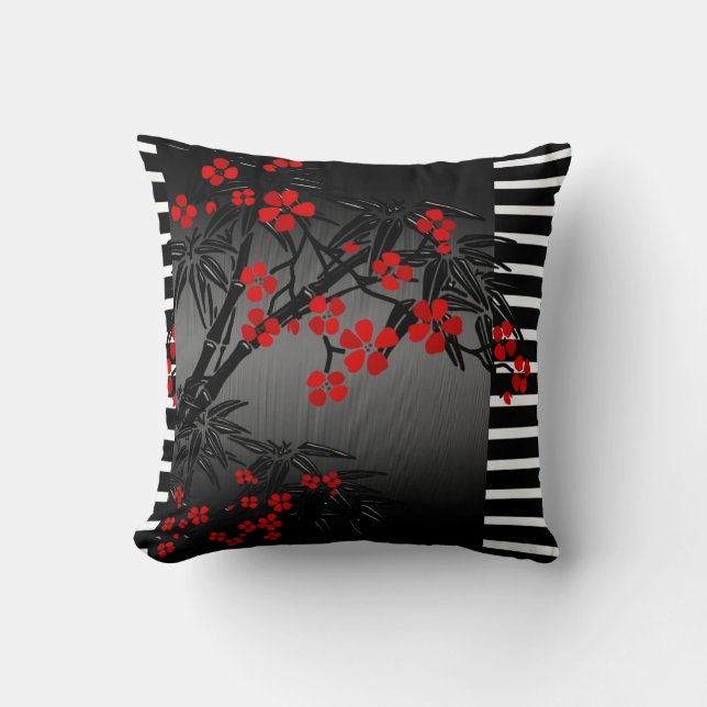 Pillows Asian Black Red Bamboo Blossom Kissen (Vorderseite)