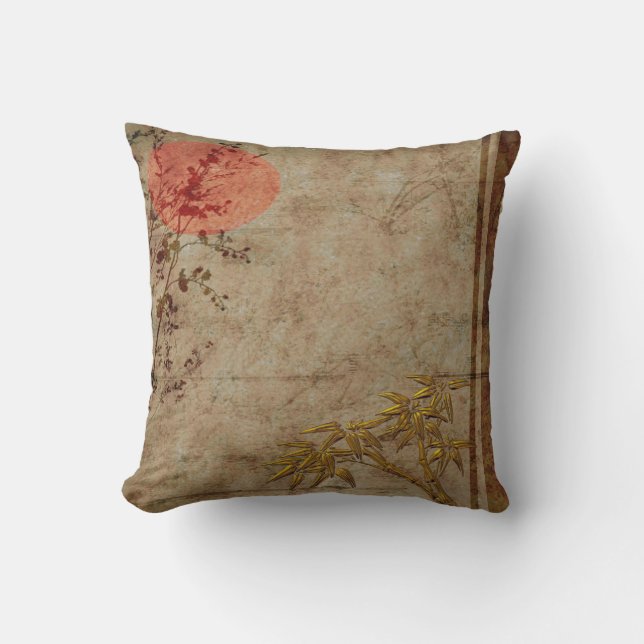 Pillows Asian Rustic Gold Red Bamboo Blossom Kissen (Vorderseite)