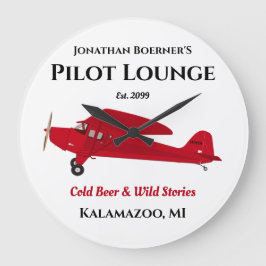 Pilot Aviation Airplane Lounge Pub Bar Sign Große Wanduhr