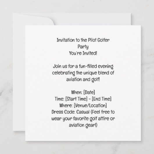 Pilot Aviation Industry Golfer beim Golfball Einladung (Rückseite)