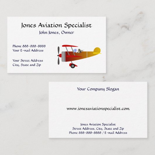 Pilot Aviation Single Engine Plane Business Card Visitenkarte (Vorne/Hinten)