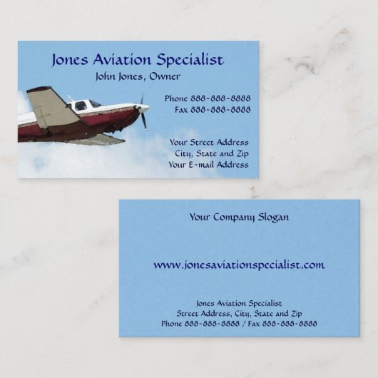 Pilot Aviation Single Motor Flugzeug Visitenkarte (Vorne/Hinten)