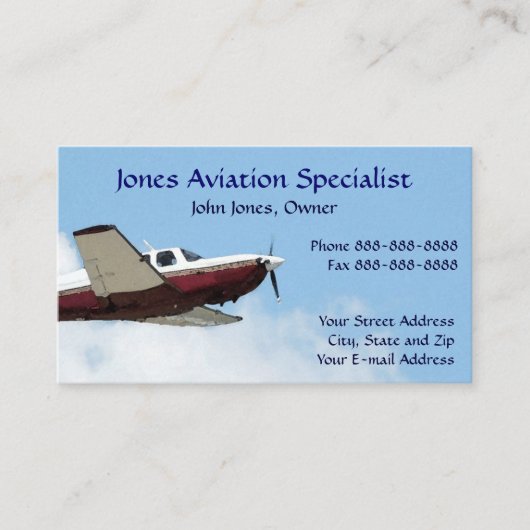 Pilot Aviation Single Motor Flugzeug Visitenkarte (Vorderseite)