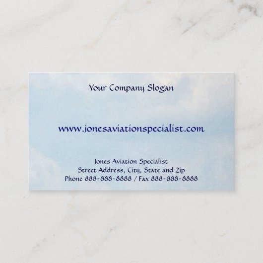 Pilot Aviation Single Motor Flugzeug Visitenkarte (Rückseite)
