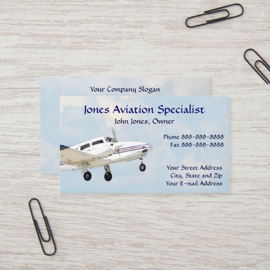 Pilot Aviation Twin Motor Flugzeug Business Card Visitenkarte (Vorderseite/Rückseite Beispiel)