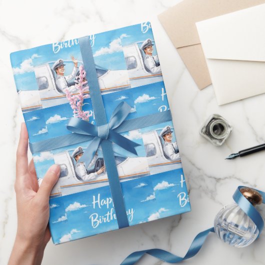 Pilot Birthday flying on Sky  Geschenkpapier (Schenken)