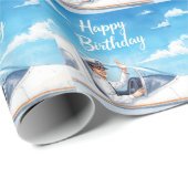 Pilot Birthday flying on Sky  Geschenkpapier (Rolleneckpunkt)